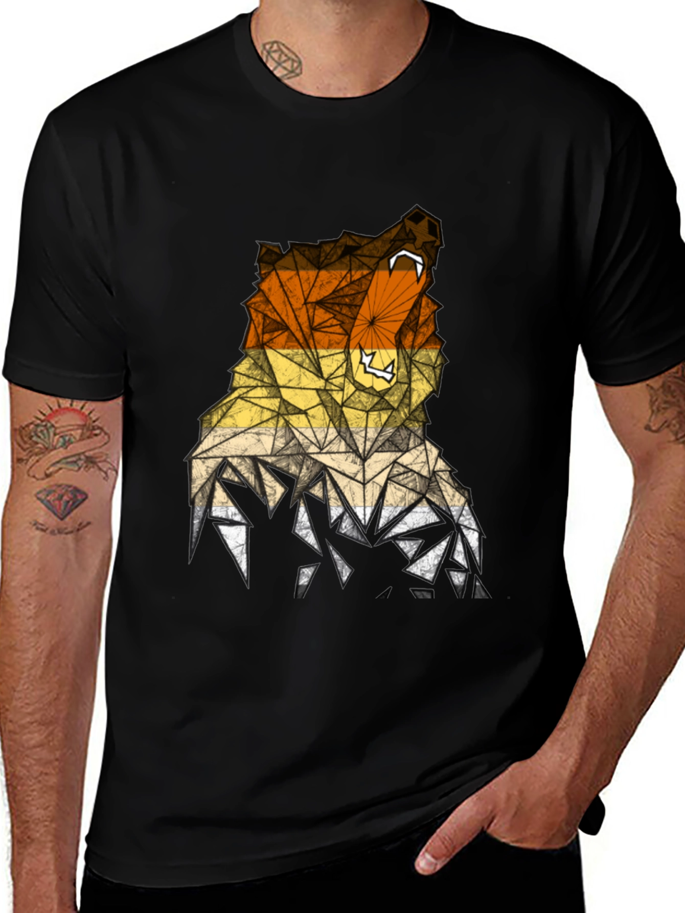Geometric Bear Graphic Tee - Mens Black T-Shirt