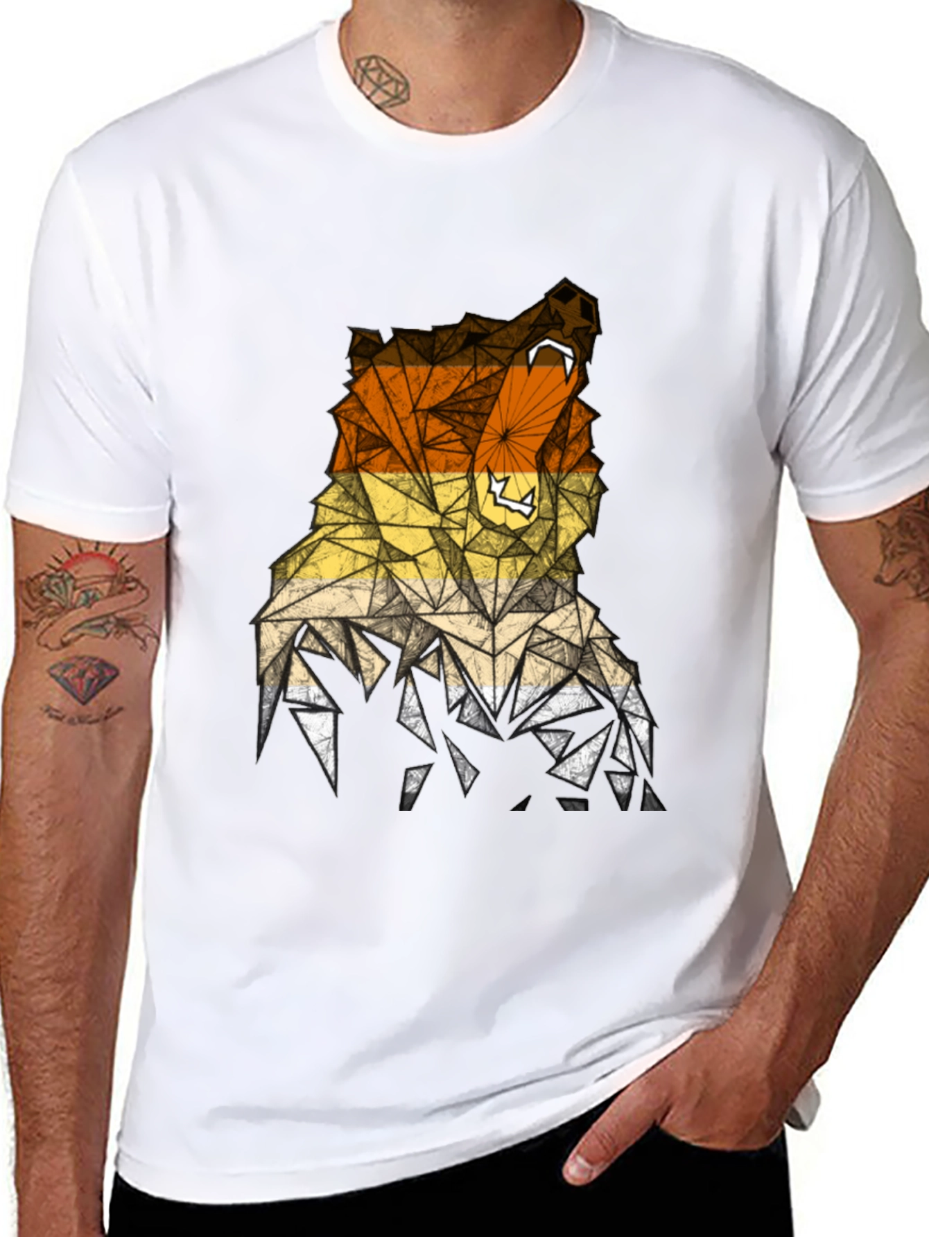 Geometric Bear Graphic Tee - Mens Black T-Shirt