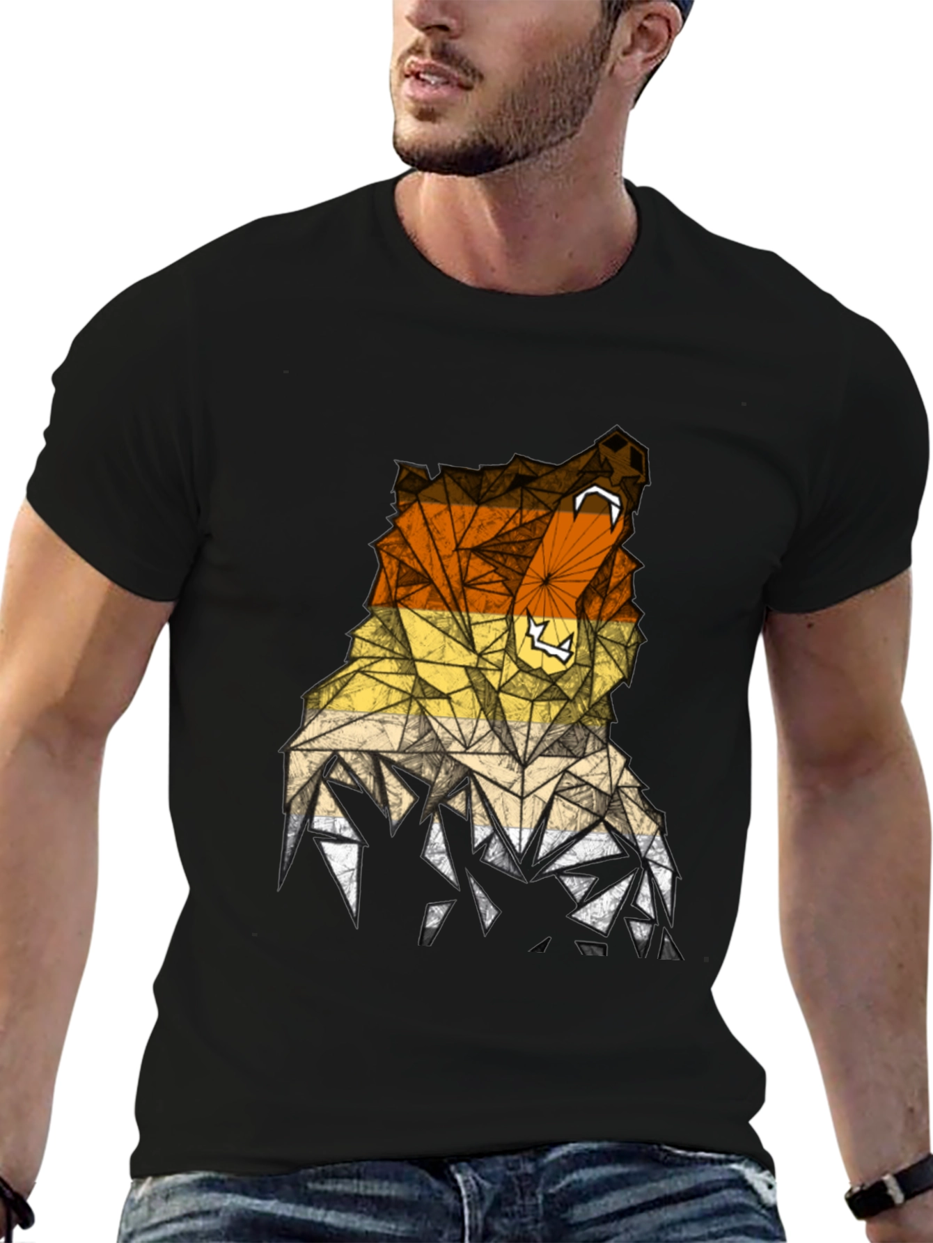 Geometric Bear Graphic Tee - Mens Black T-Shirt