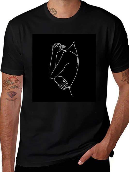 Minimalist Line Art Graphic Tee - Black