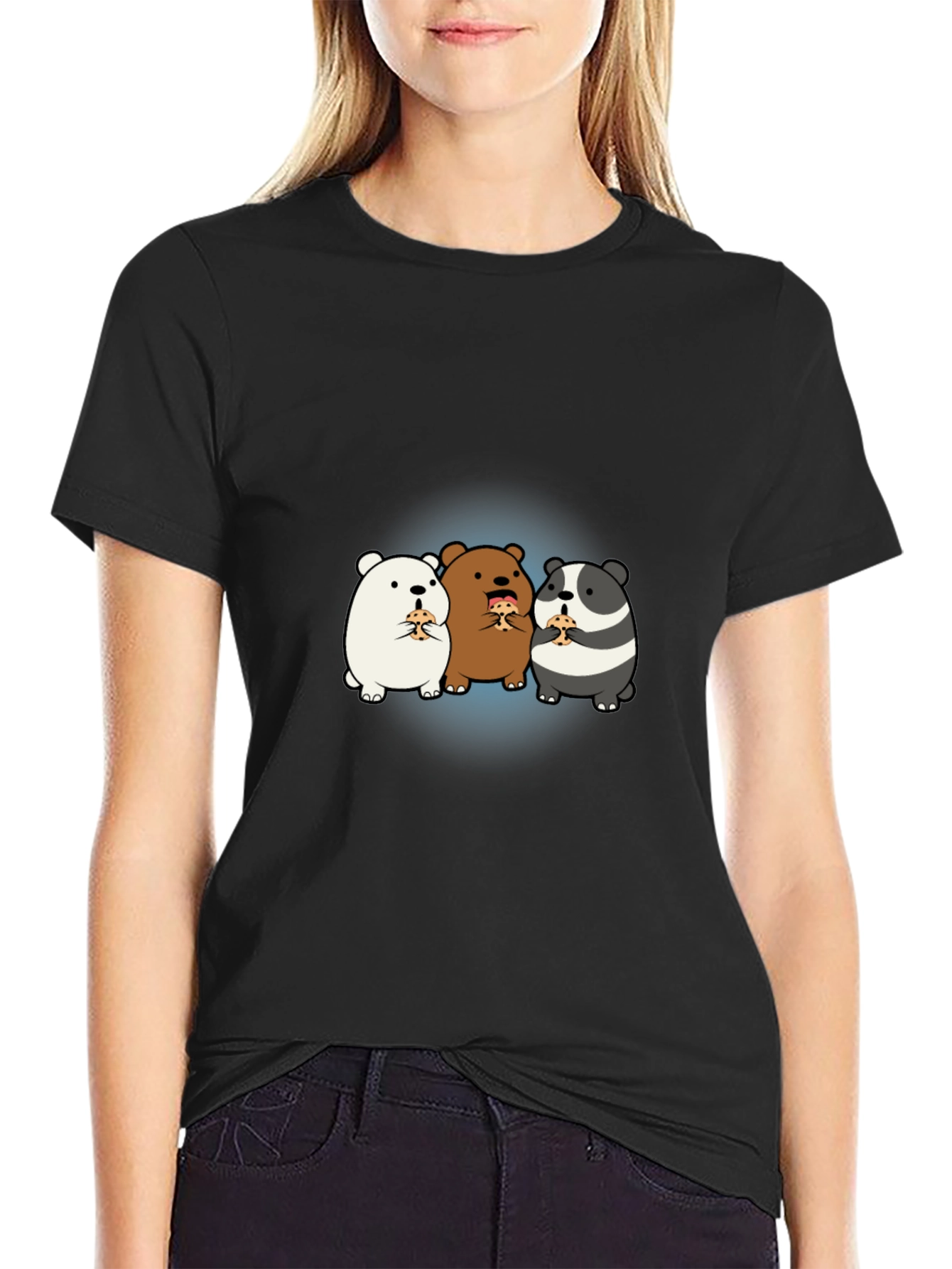 Cartoon Bear Pizza T-Shirt - Black