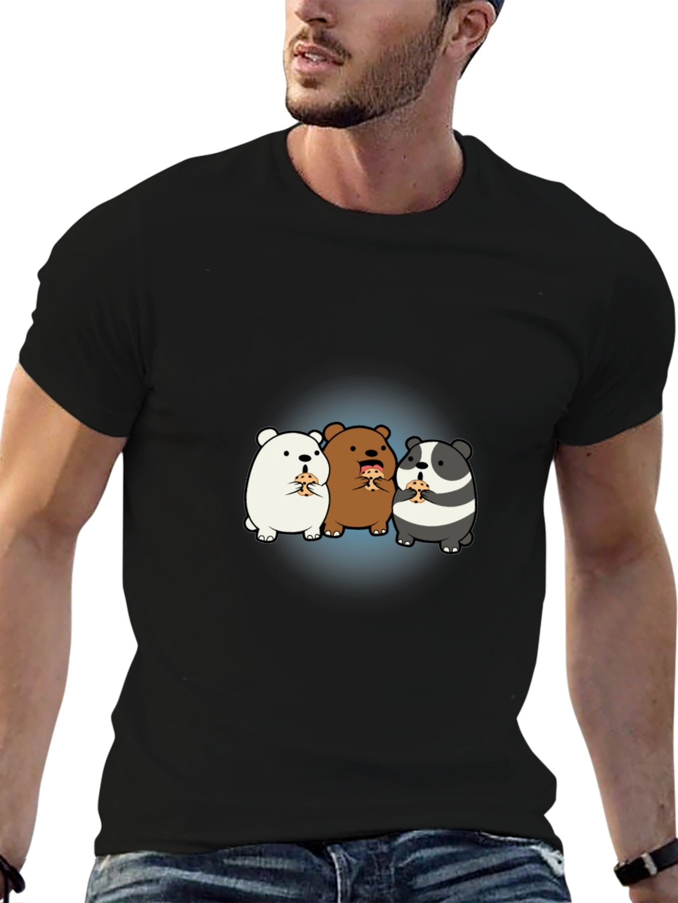 Cartoon Bear Pizza T-Shirt - Black