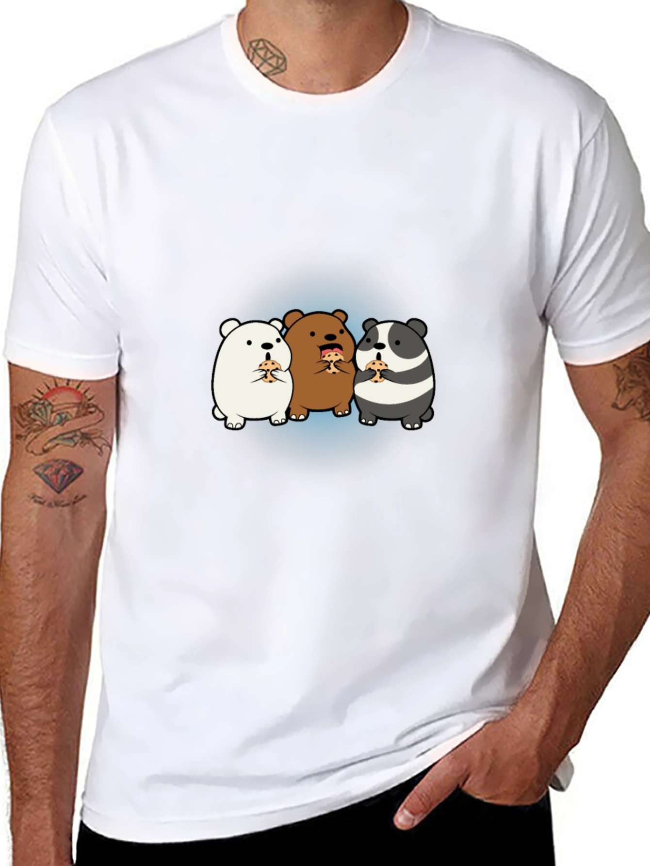 Cartoon Bear Pizza T-Shirt - Black