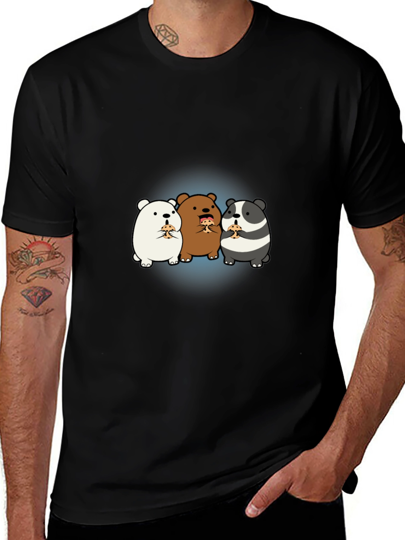 Cartoon Bear Pizza T-Shirt - Black