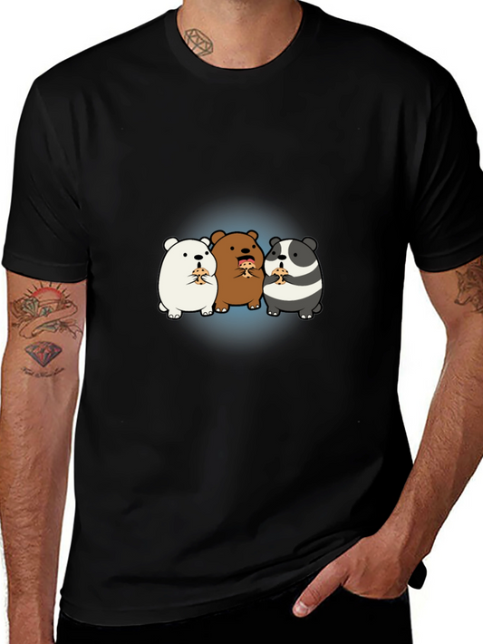 Cartoon Bear Pizza T-Shirt - Black