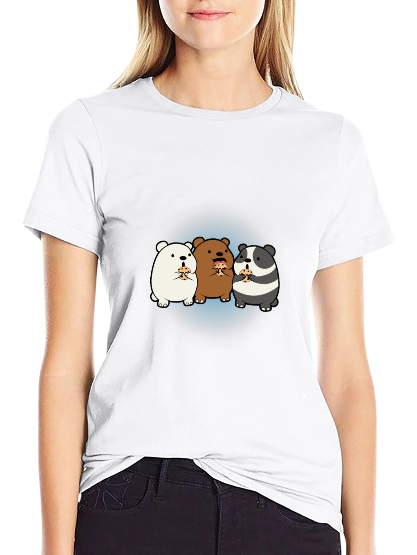 Cartoon Bear Pizza T-Shirt - Black