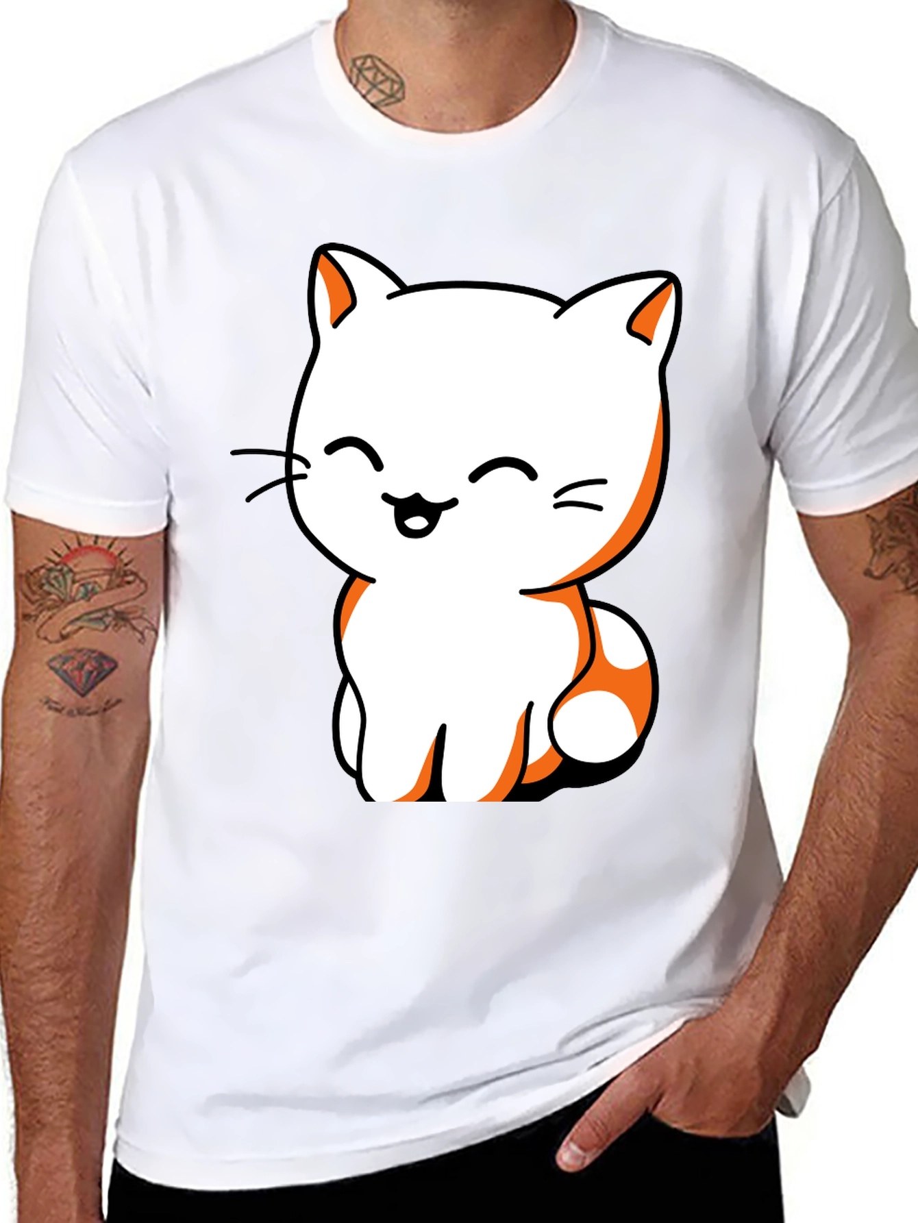 Cute Cat Graphic Tee - Black