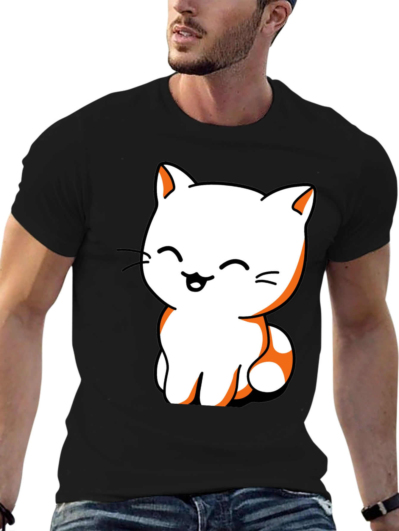 Cute Cat Graphic Tee - Black