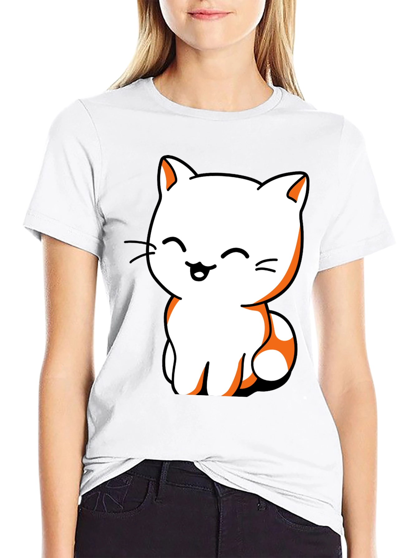 Cute Cat Graphic Tee - Black