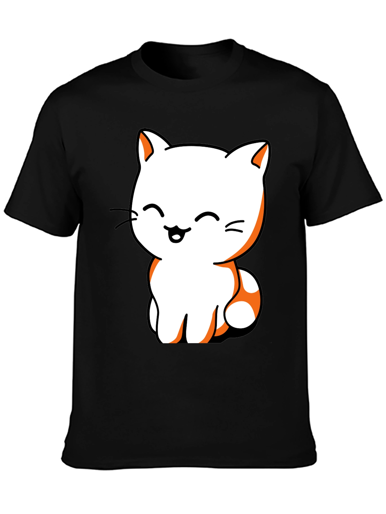 Cute Cat Graphic Tee - Black