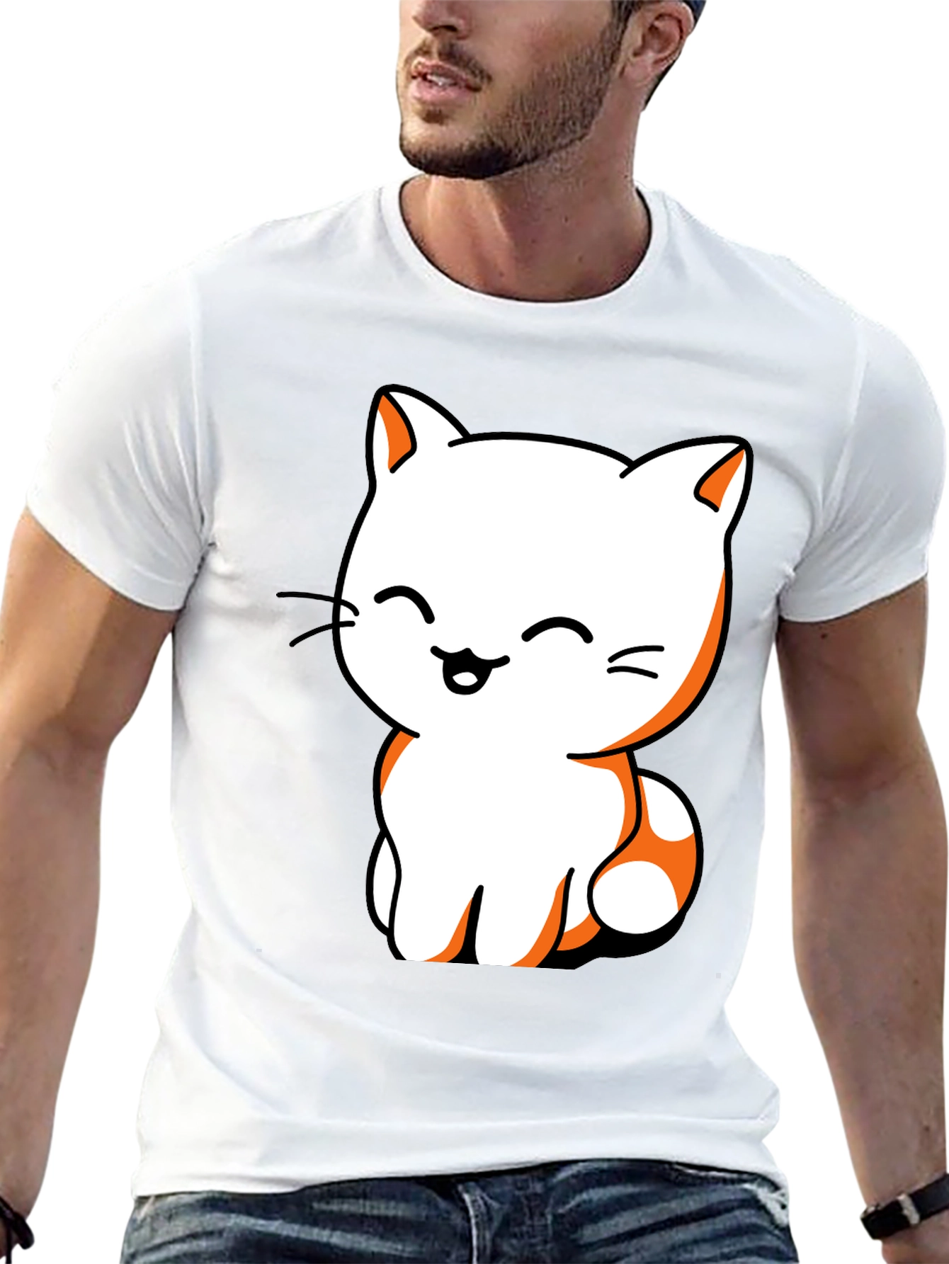 Cute Cat Graphic Tee - Black
