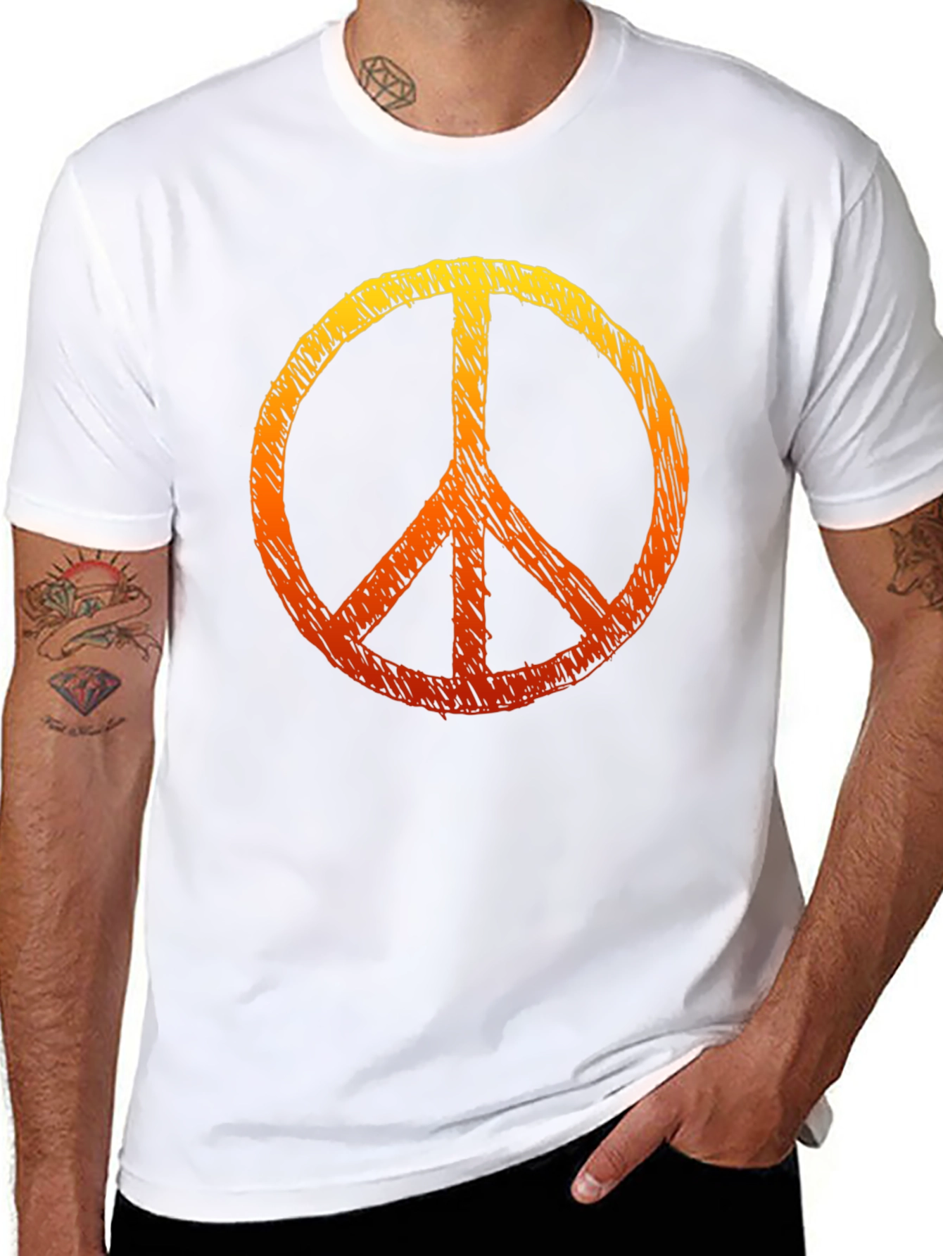 Peace Sign Graphic Tee - Black Cotton T-Shirt