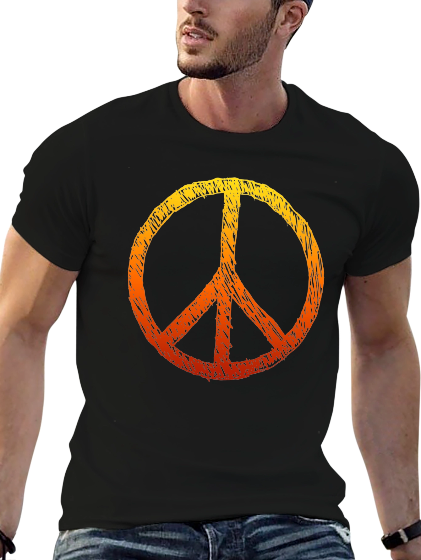 Peace Sign Graphic Tee - Black Cotton T-Shirt