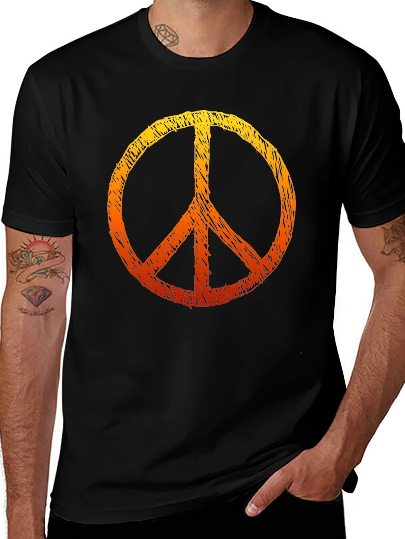 Peace Sign Graphic Tee - Black Cotton T-Shirt