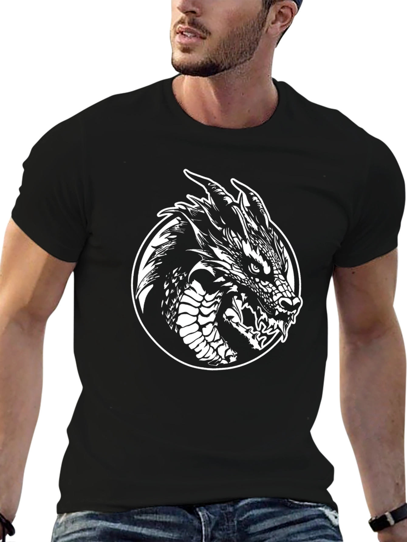 Dragon Graphic Tee - Black Cotton T-Shirt