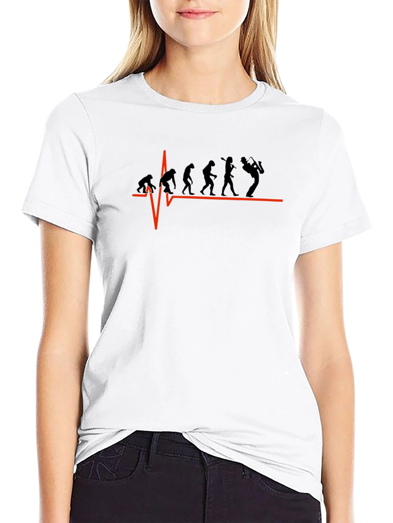 Evolution Saxophone Heartbeat T-Shirt - Black Cotton Tee