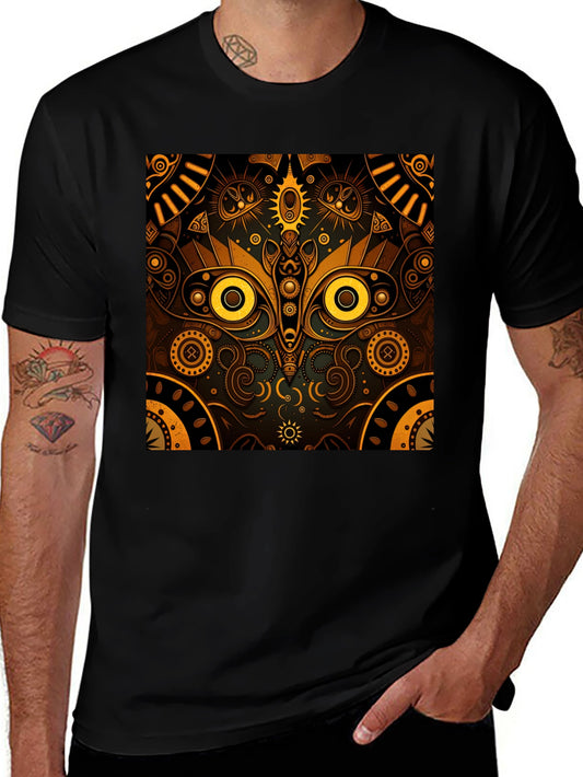 Aztec Owl Graphic Print Black Tee