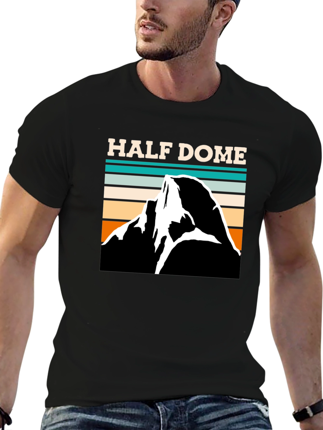 Half Dome Retro Graphic Tee - Black Cotton T-Shirt