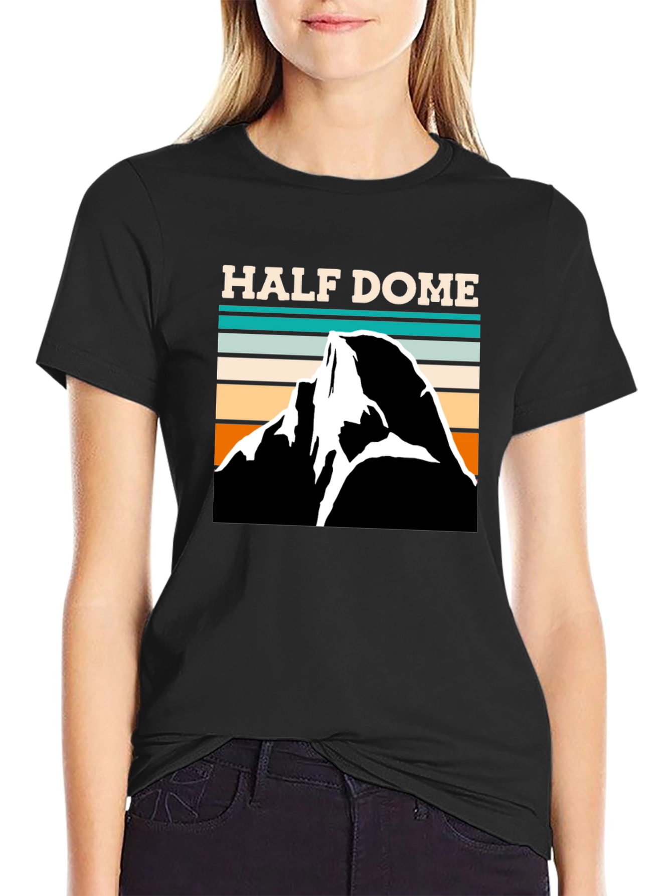 Half Dome Retro Graphic Tee - Black Cotton T-Shirt