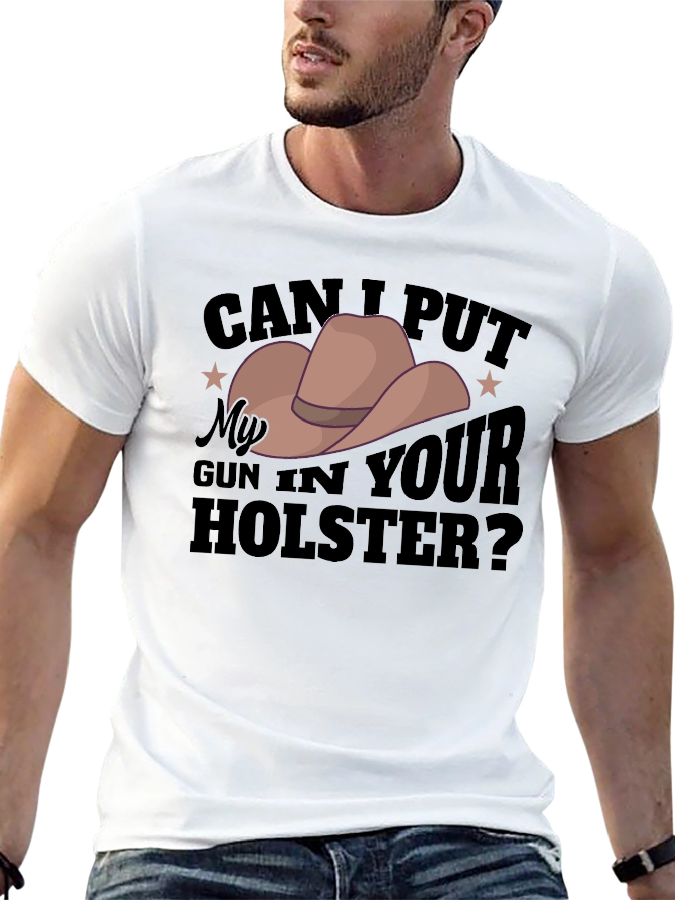 Humorous Cowboy Hat Gun Holster Graphic Tee