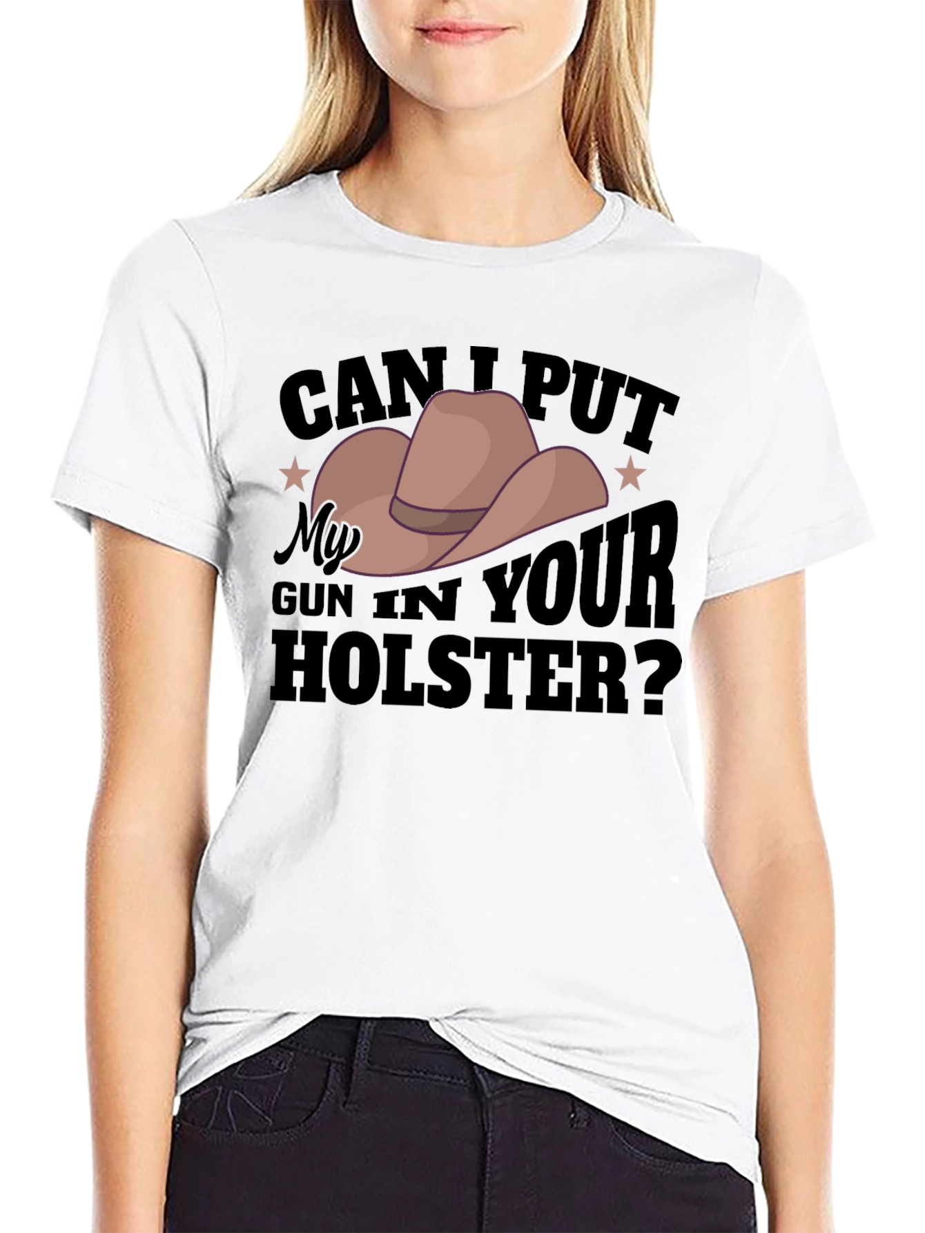 Humorous Cowboy Hat Gun Holster Graphic Tee