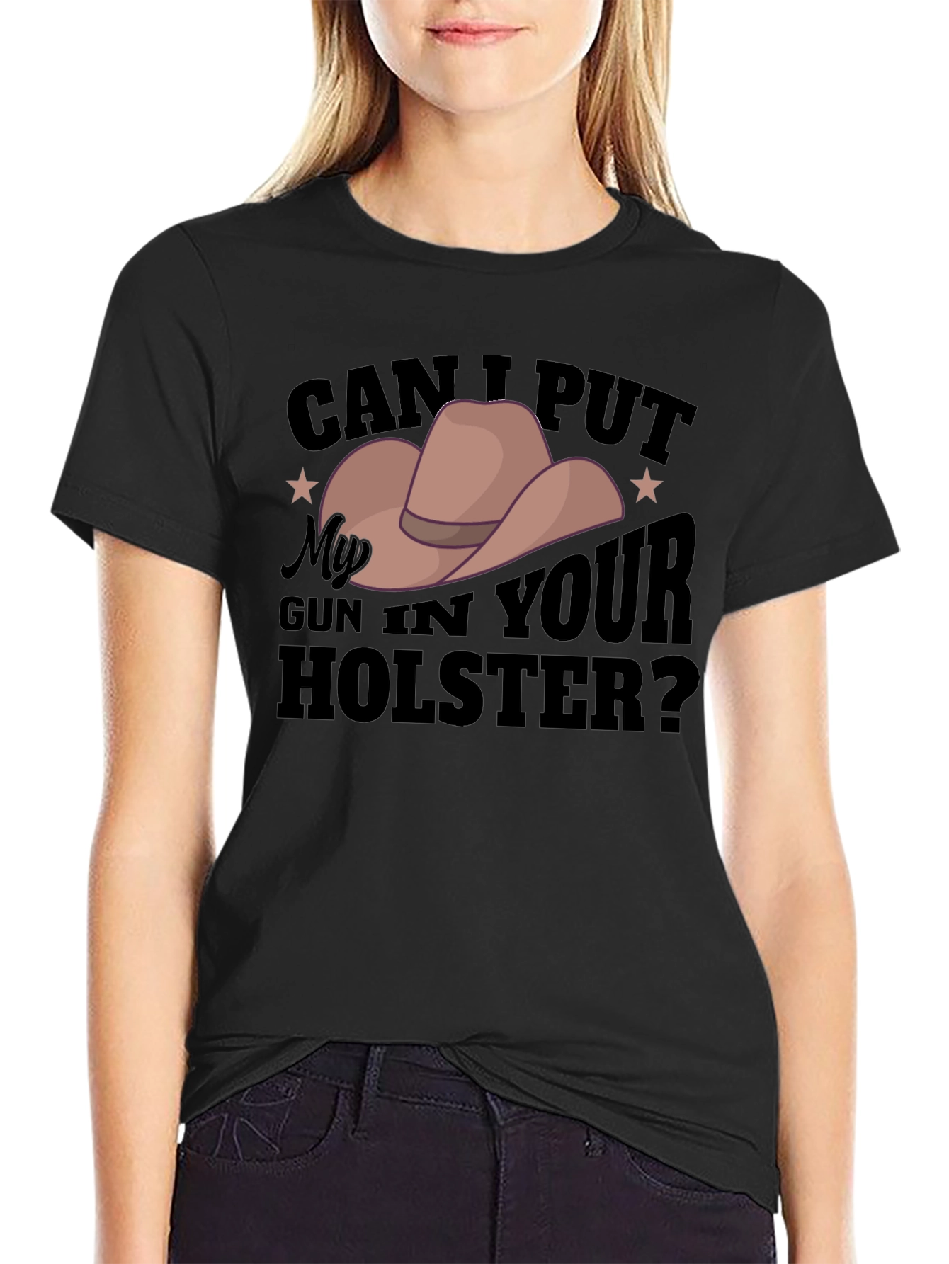 Humorous Cowboy Hat Gun Holster Graphic Tee