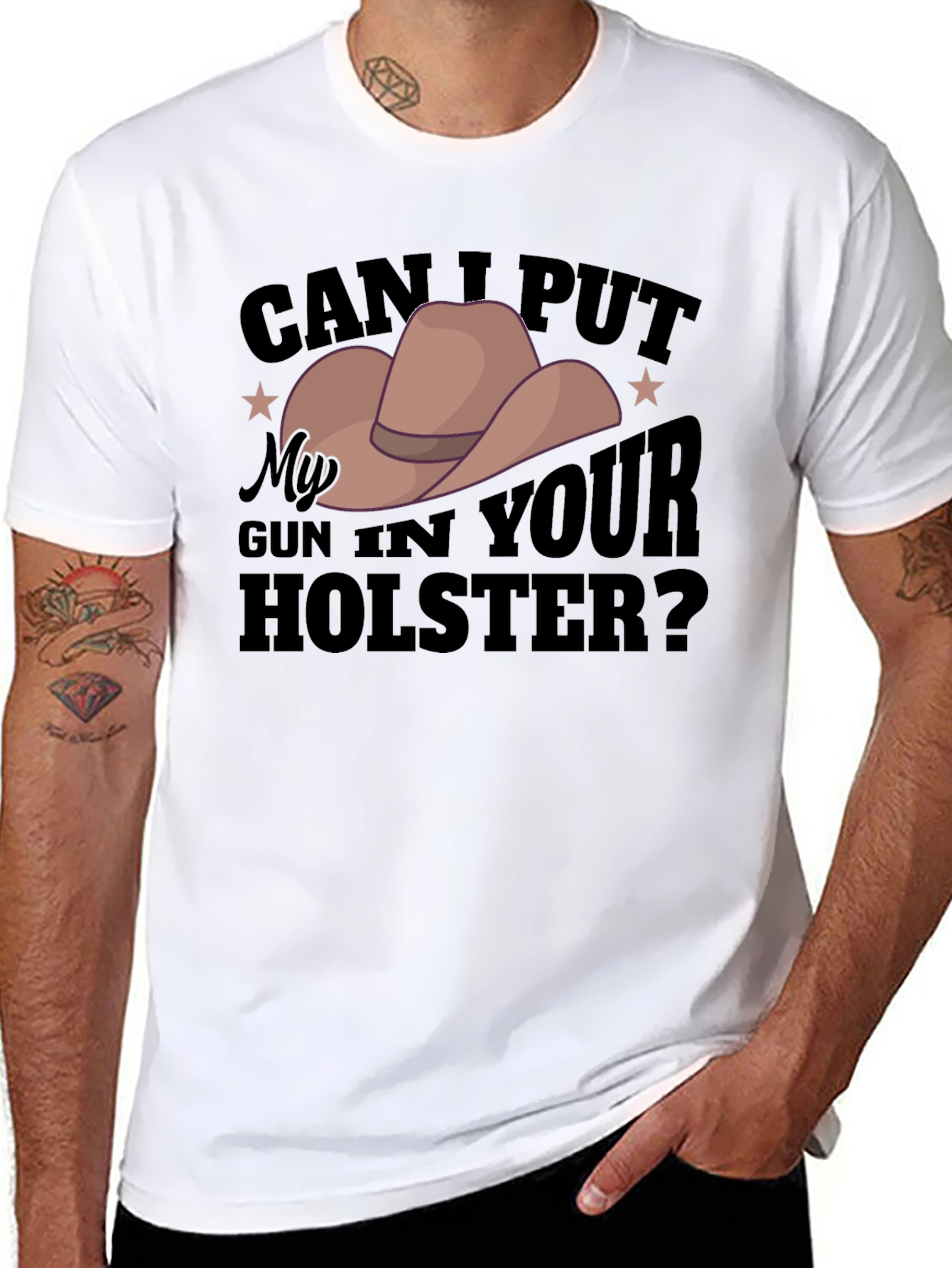 Humorous Cowboy Hat Gun Holster Graphic Tee