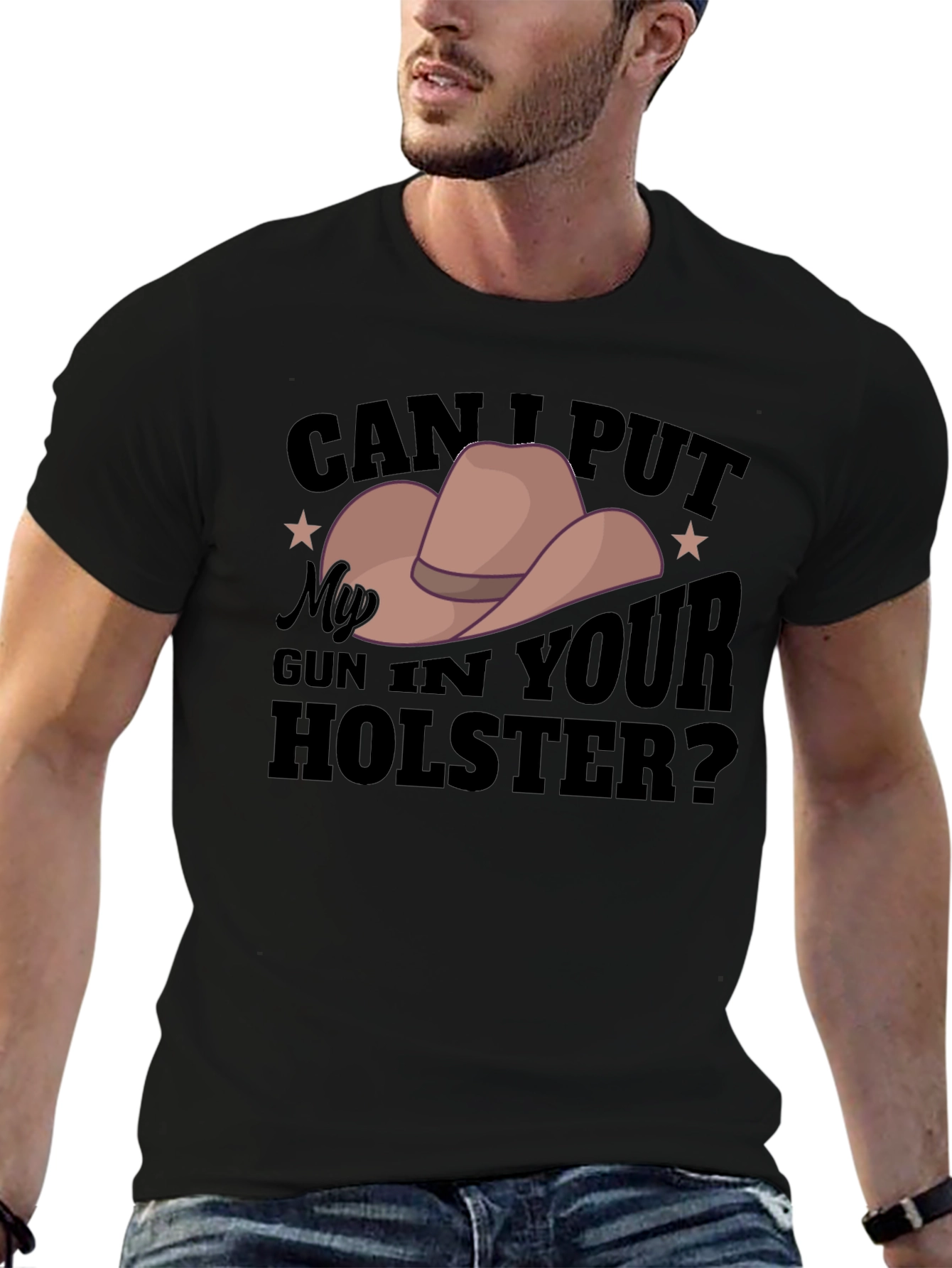 Humorous Cowboy Hat Gun Holster Graphic Tee