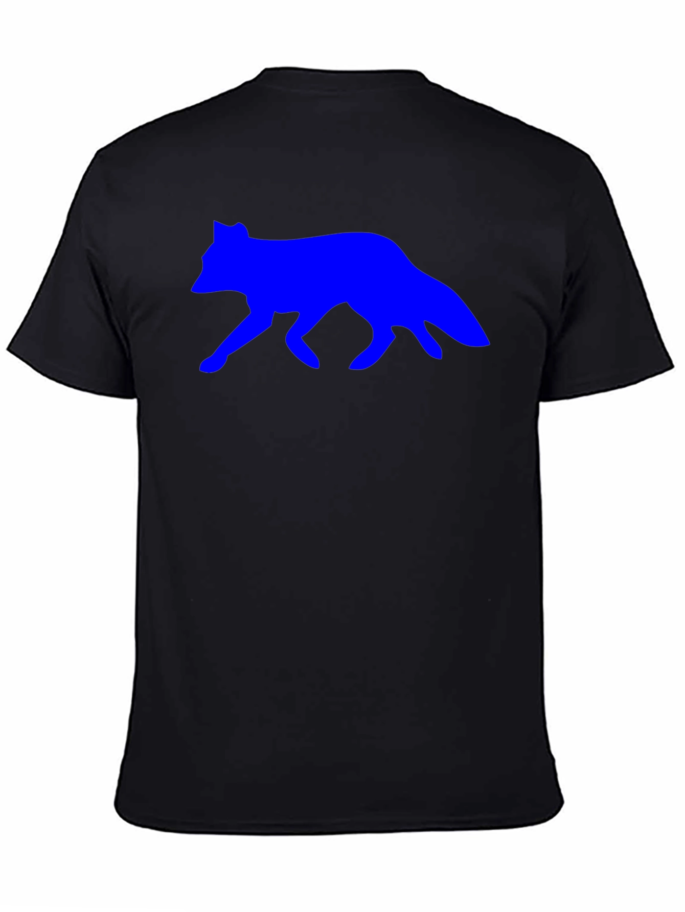 Mens Black T-Shirt with Blue Wolf Design