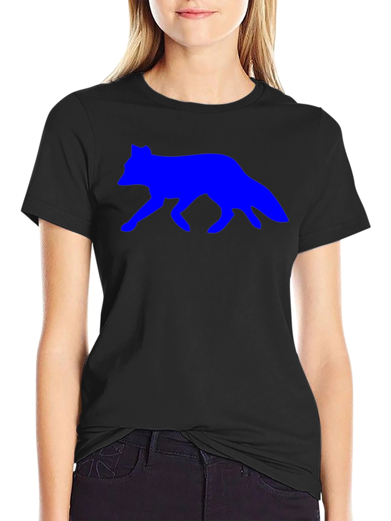Mens Black T-Shirt with Blue Wolf Design