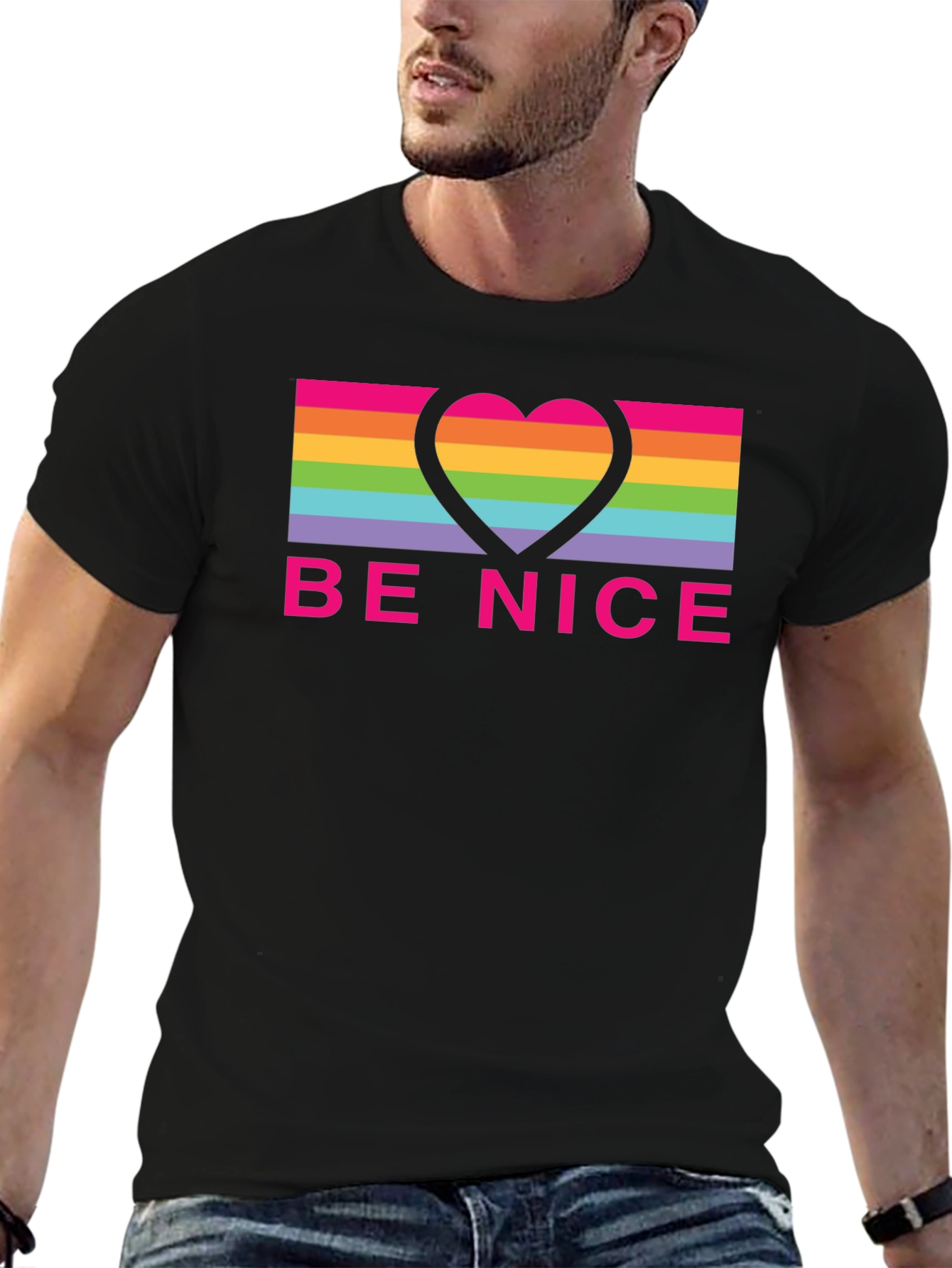 Be Nice Heart Rainbow Graphic Tee
