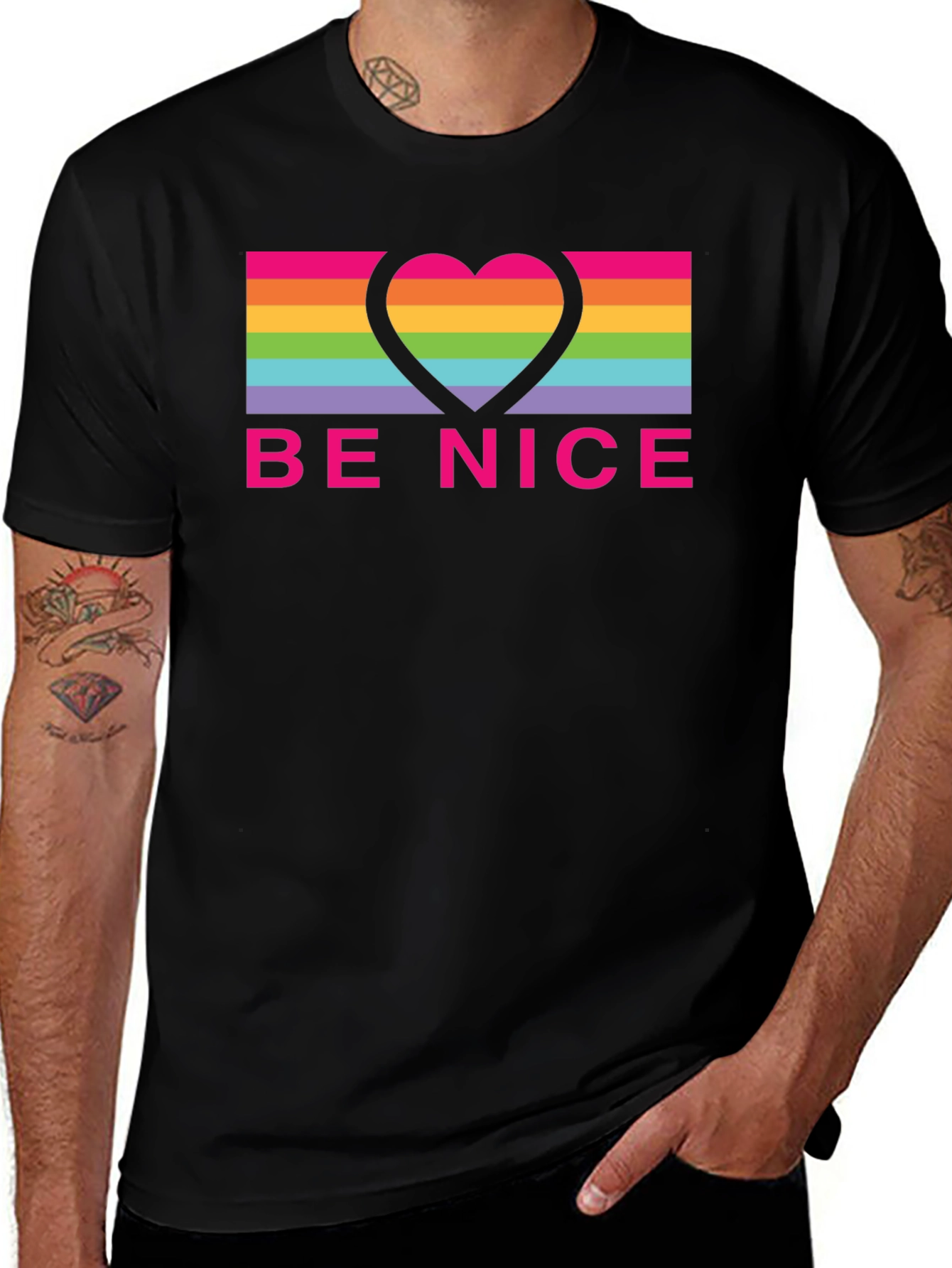 Be Nice Heart Rainbow Graphic Tee