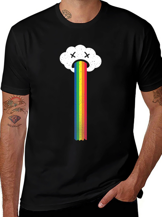 Sad Cloud Rainbow Graphic Tee - Black Casual T-Shirt