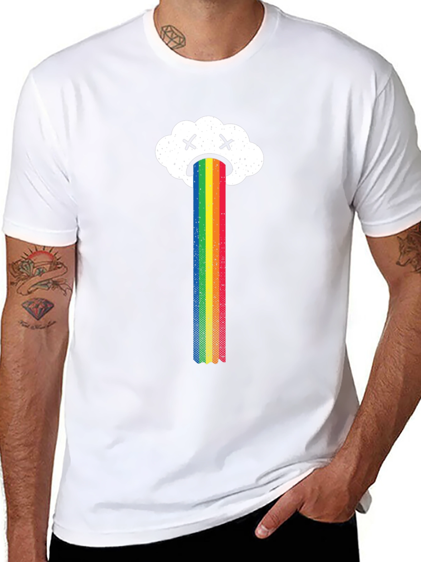 Sad Cloud Rainbow Graphic Tee - Black Casual T-Shirt