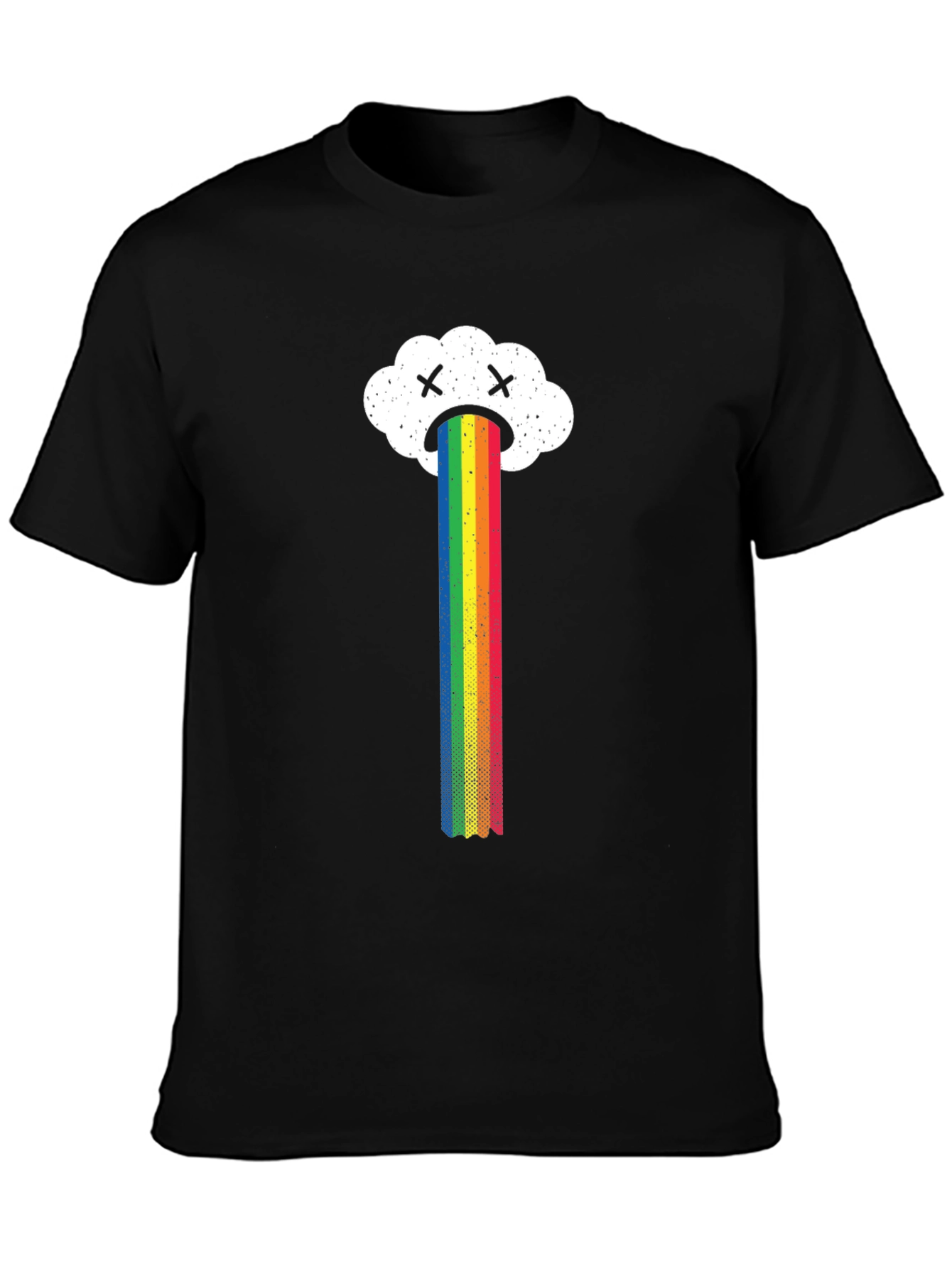 Sad Cloud Rainbow Graphic Tee - Black Casual T-Shirt