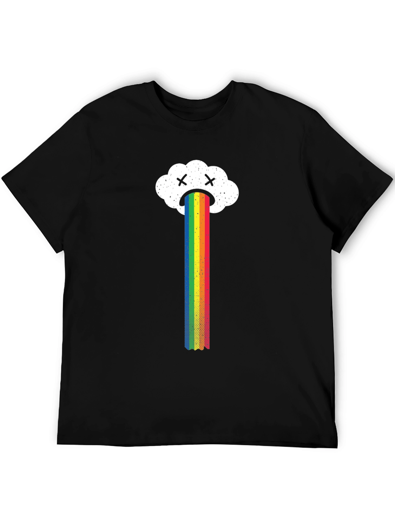 Sad Cloud Rainbow Graphic Tee - Black Casual T-Shirt