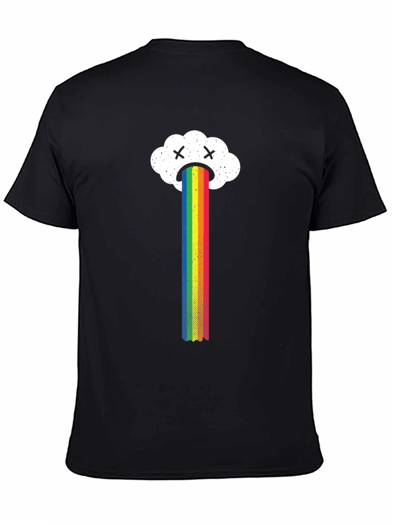 Sad Cloud Rainbow Graphic Tee - Black Casual T-Shirt