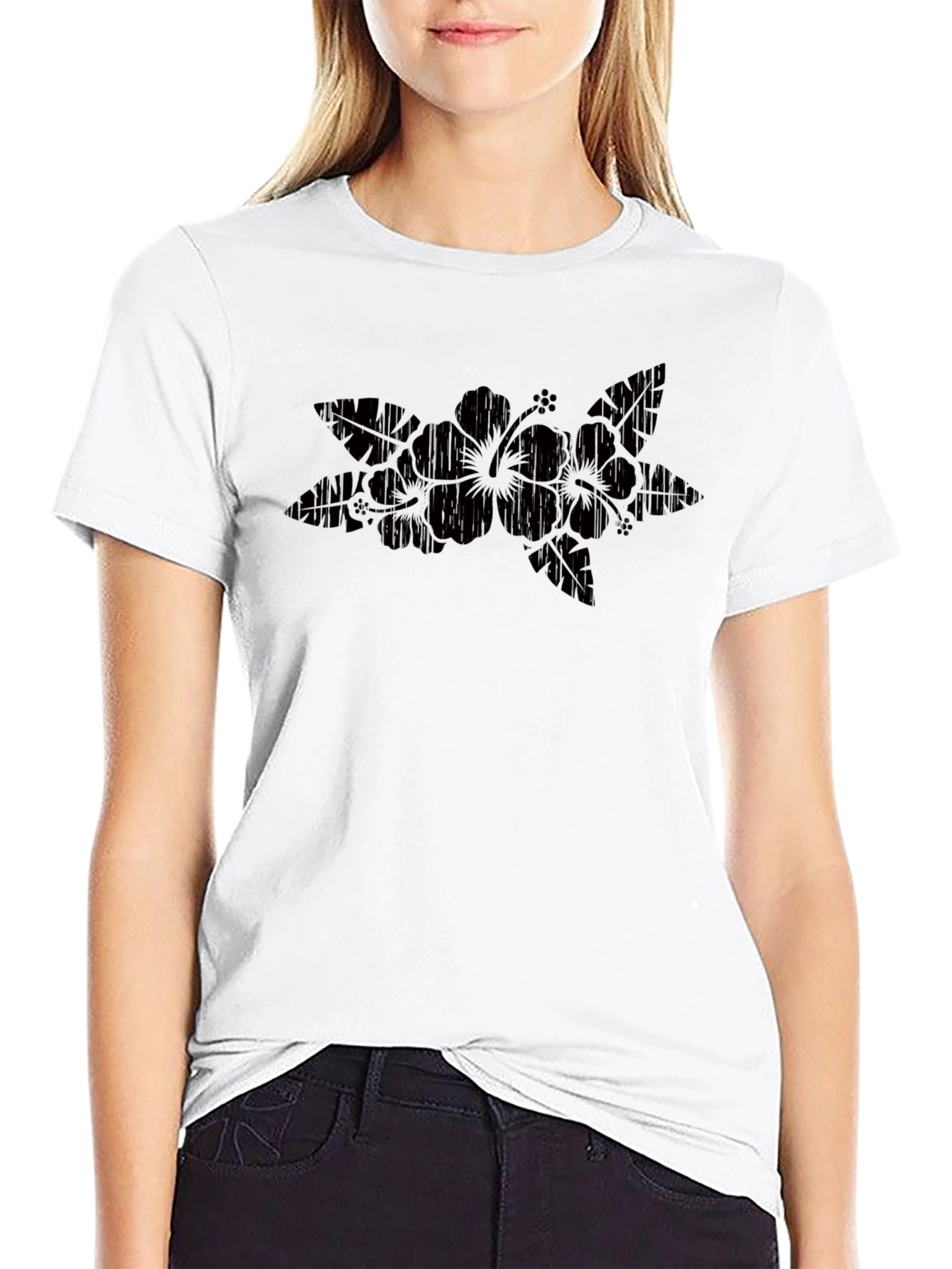 Hibiscus Flower Graphic Black T-Shirt