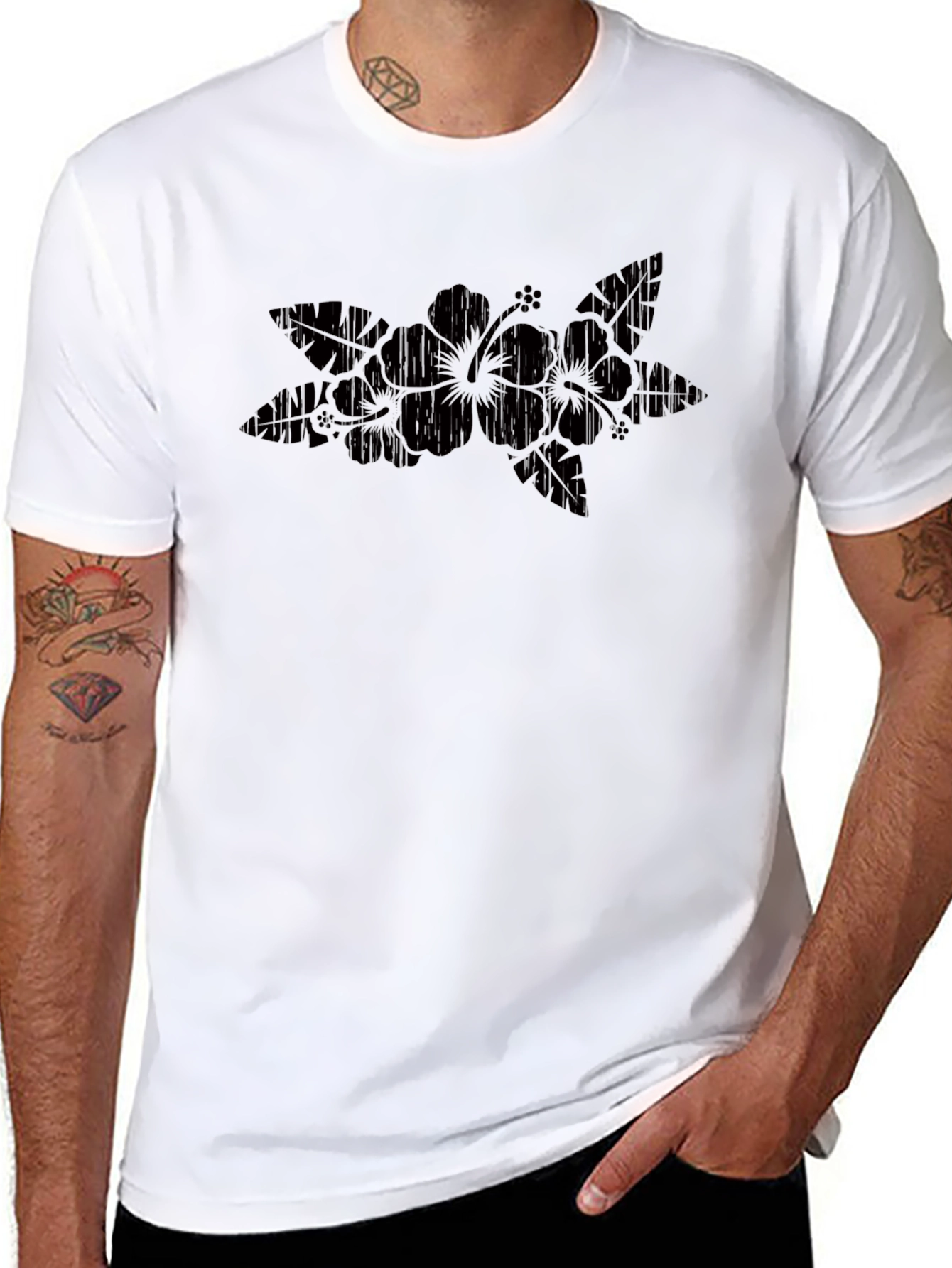 Hibiscus Flower Graphic Black T-Shirt