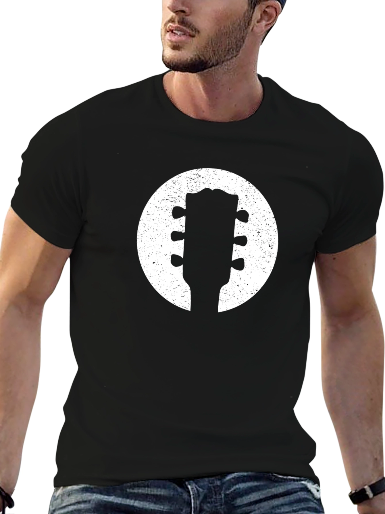 Guitar Headstock Circle Graphic Tee - Musician Style