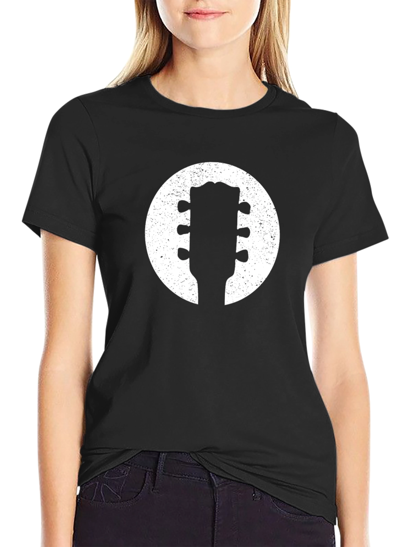 Guitar Headstock Circle Graphic Tee - Musician Style