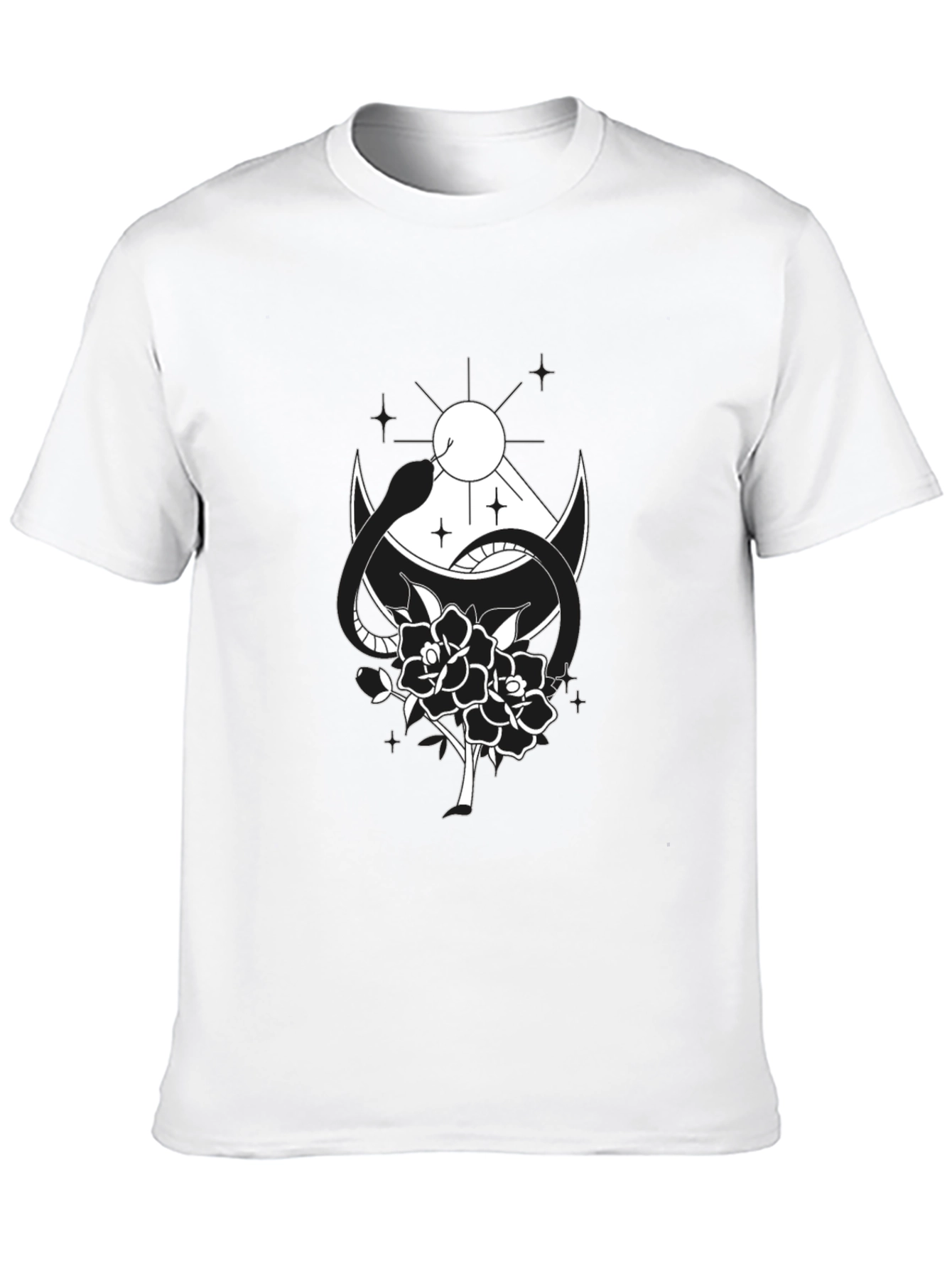 Black T-Shirt with Snake & Rose Graphic