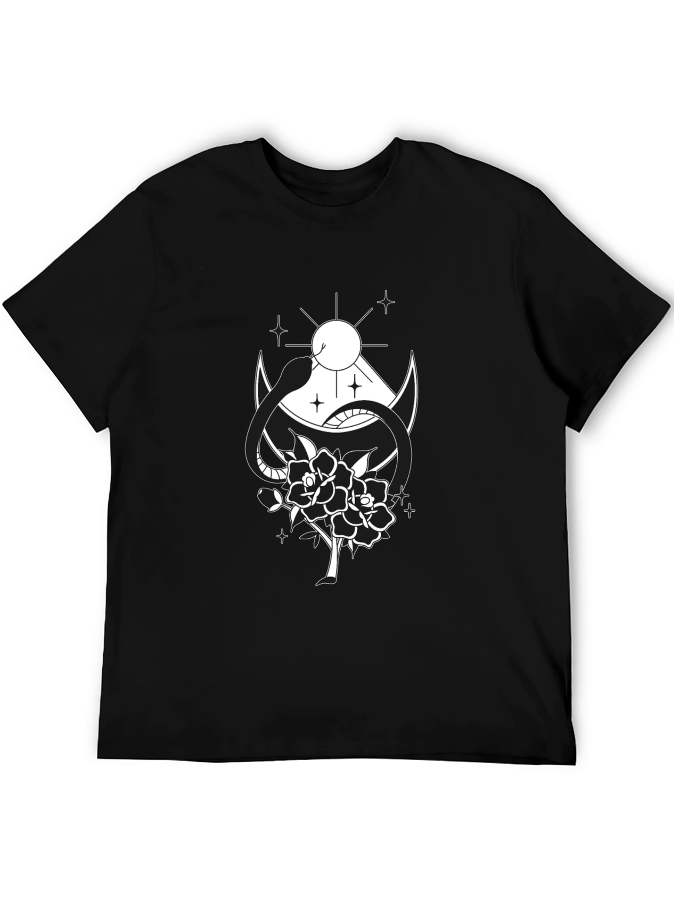 Black T-Shirt with Snake & Rose Graphic