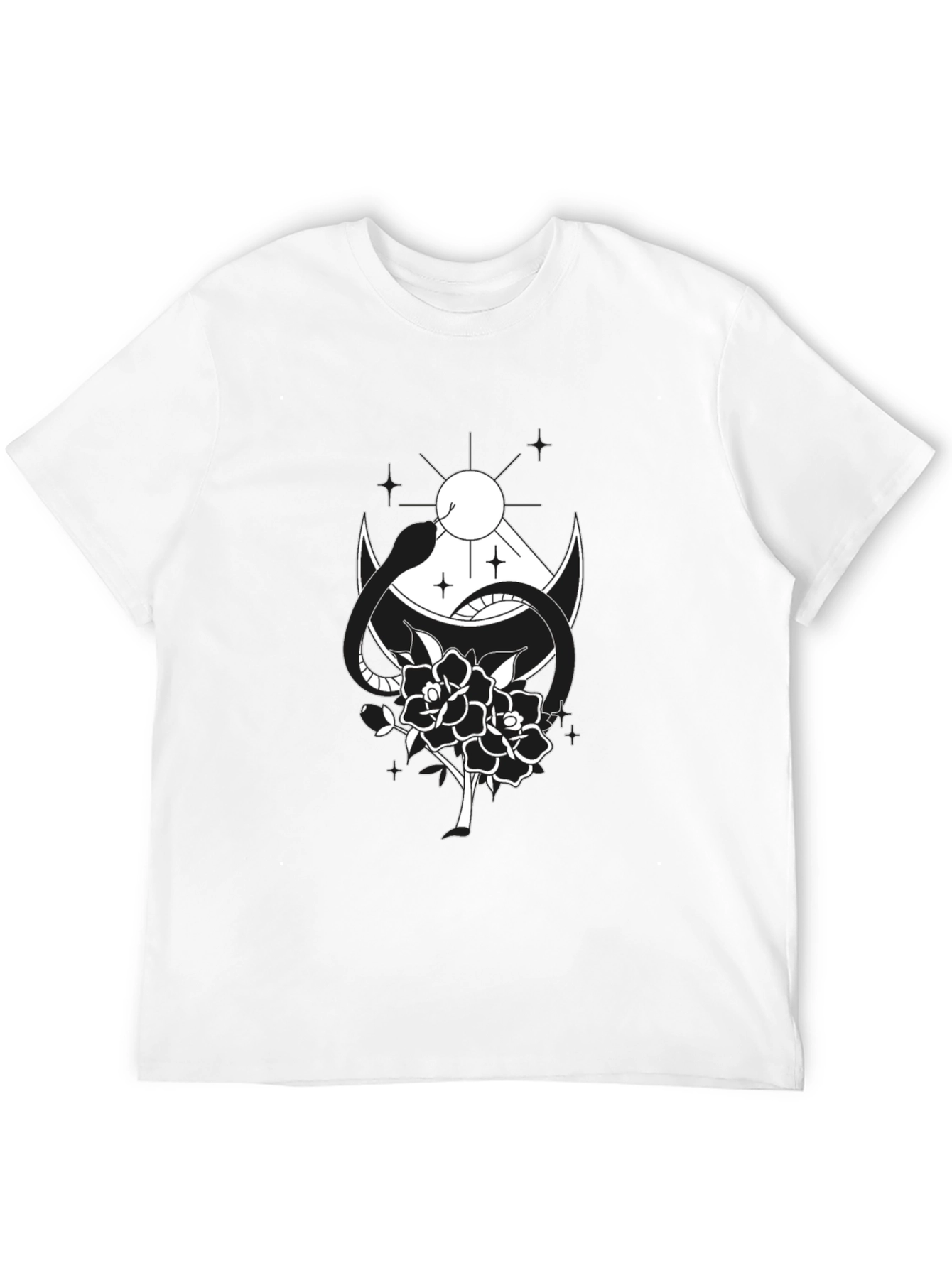 Black T-Shirt with Snake & Rose Graphic