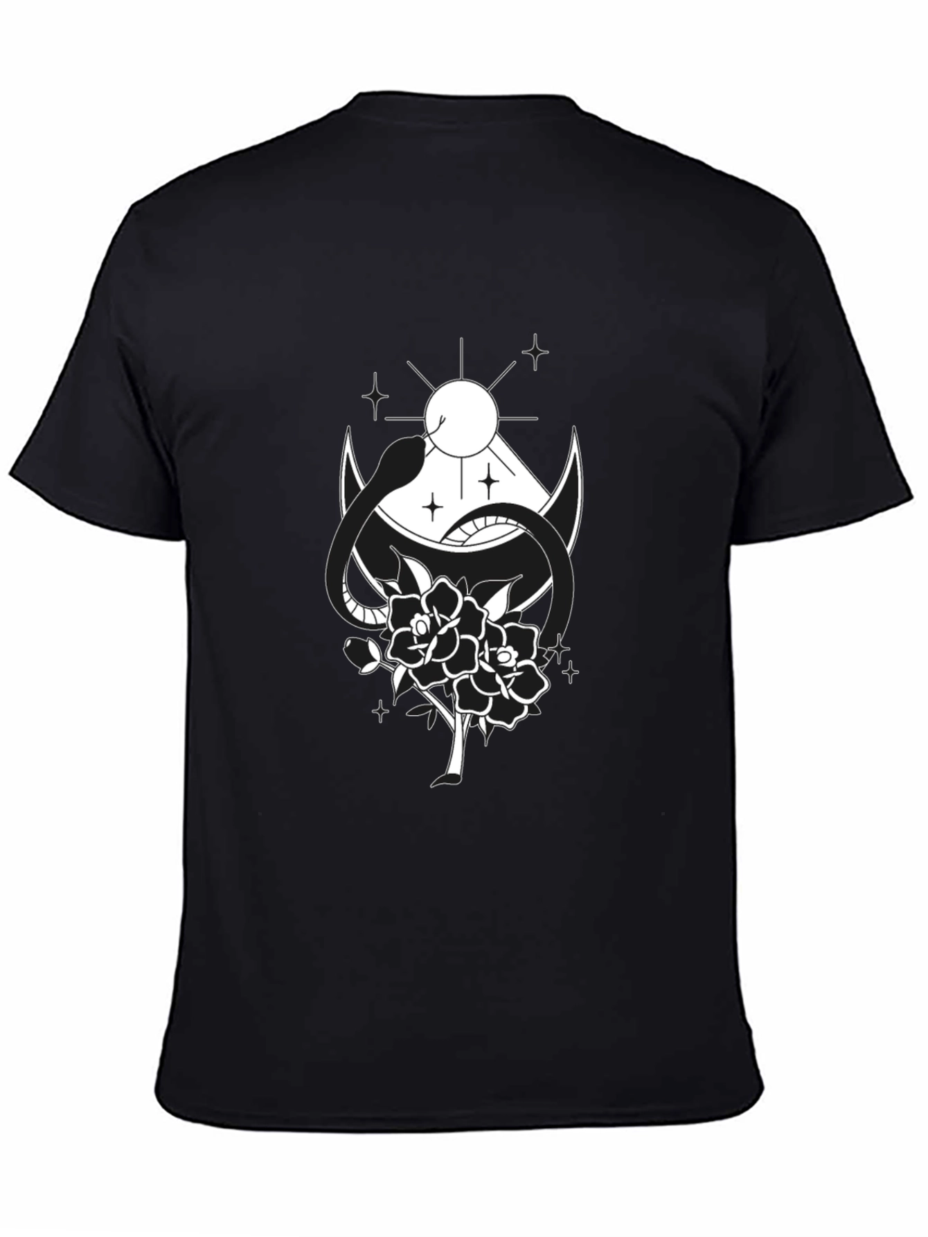 Black T-Shirt with Snake & Rose Graphic