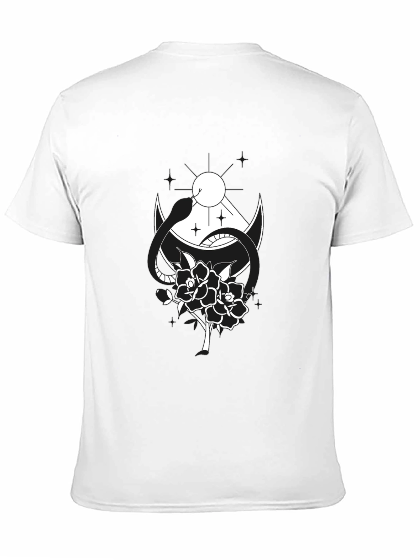 Black T-Shirt with Snake & Rose Graphic