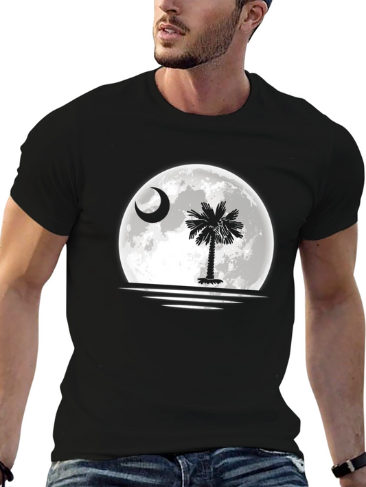 South Carolina Moon Palm Tree Black T-Shirt