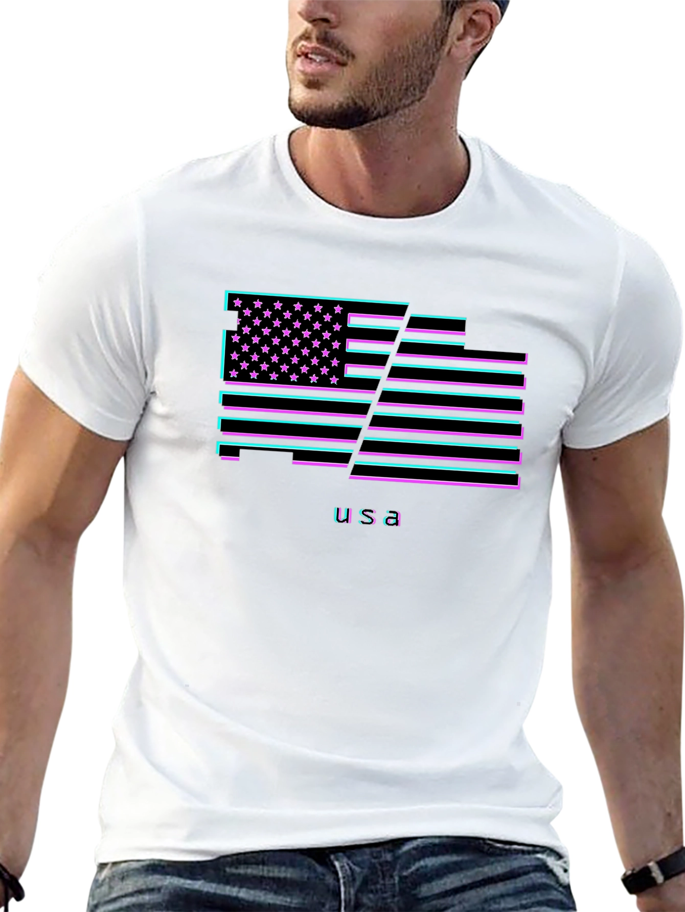 USA Flag Neon Graphic T-Shirt