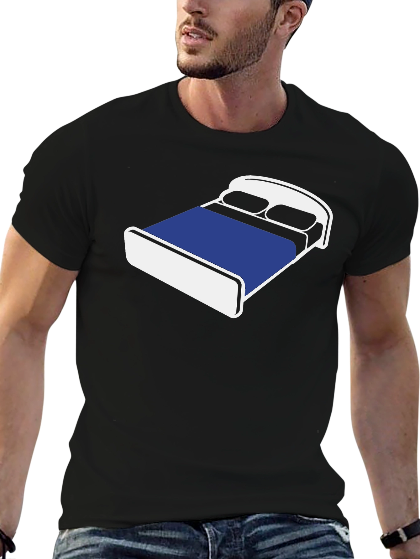 Novelty Bed Graphic T-Shirt - Comfortable Black Tee