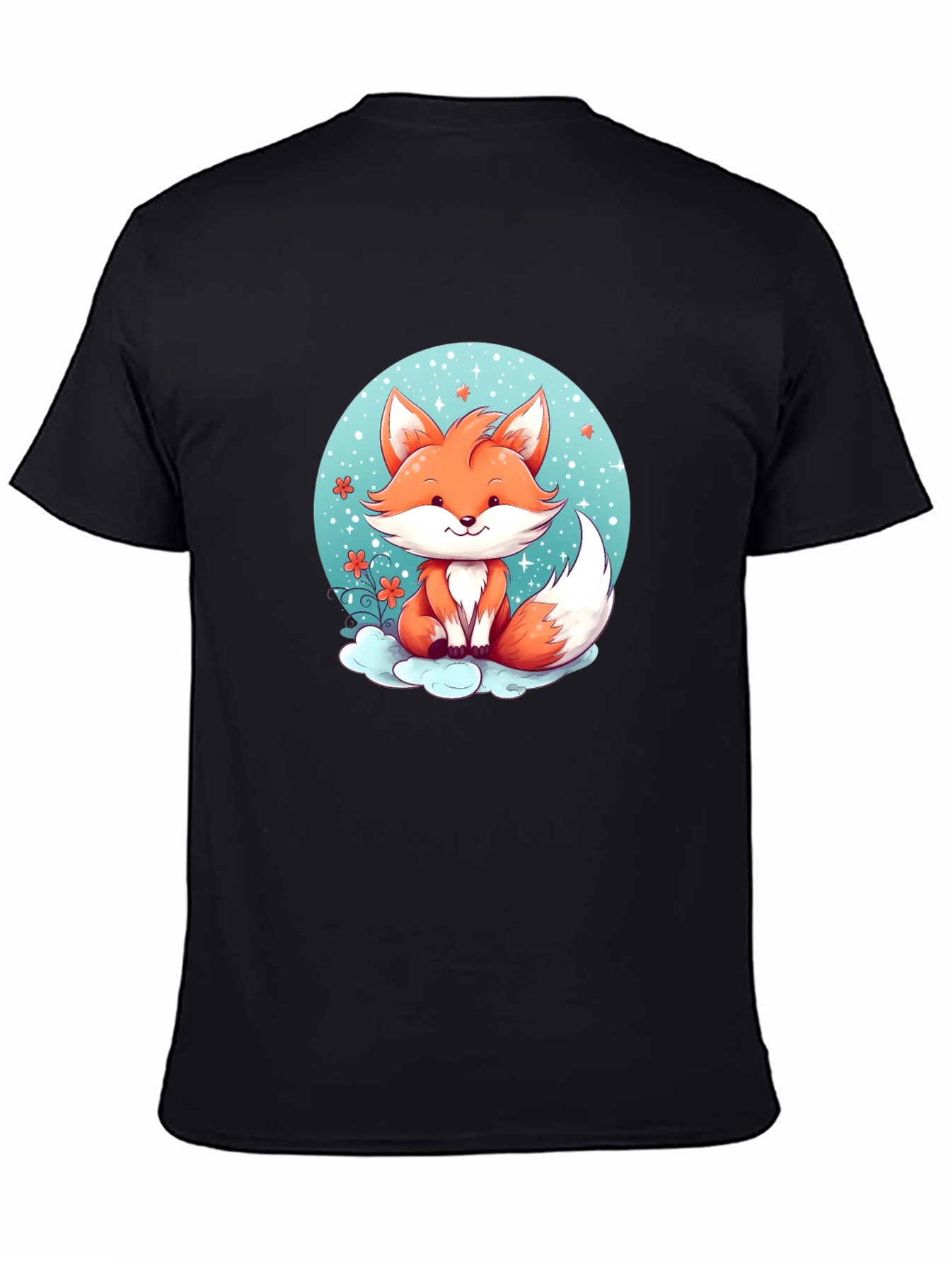 Cute Cartoon Fox Black T-Shirt